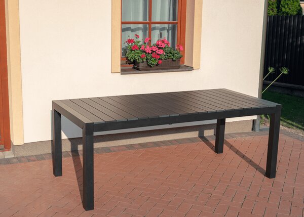 Rozkladací hliníkový záhradný stôl VIVERE | antracit 90 x 200-260 cm