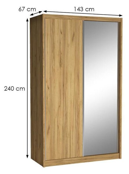 Šatníková skriňa 143 cm s posuvnými dverami a zrkadlom ANICA - alpská biela
