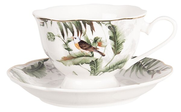 Porcelánový šálka s podšálkom Tropical birds - Ø 15*7 cm / 0,22L - Clayre & Eef