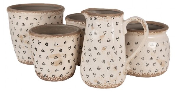 Béžový keramický obal na kvetináč so srdiečkami Hearti S - Ø 12*10 cm - Clayre & Eef