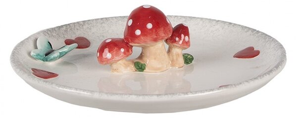Biely dezertný tanierik so srdiečkami a hubkami - Ø 21*4 cm - Clayre & Eef