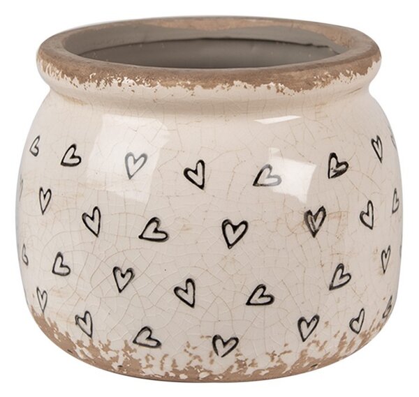 Béžový keramický obal na kvetináč so srdiečkami Hearti S - Ø 12*10 cm - Clayre & Eef