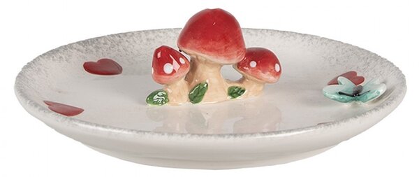Biely dezertný tanierik so srdiečkami a hubkami - Ø 21*4 cm - Clayre & Eef