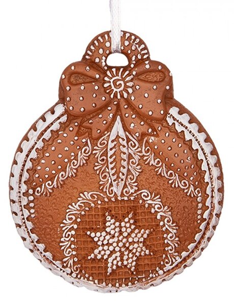 Hnedá vianočná závesná dekorácia perníková guľa - 8*2*10 cm - Clayre & Eef