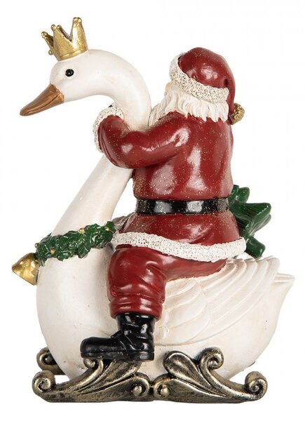 Červená vianočná dekorácia Santa Claus na labuti - 13*10*16 cm - Clayre & Eef
