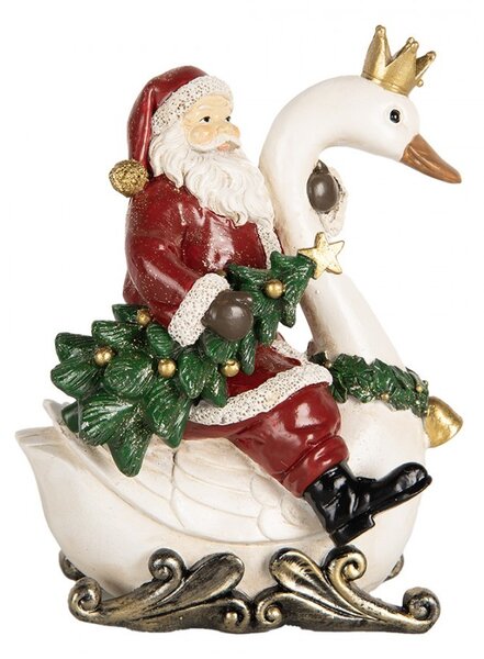Červená vianočná dekorácia Santa Claus na labuti - 13*10*16 cm - Clayre & Eef