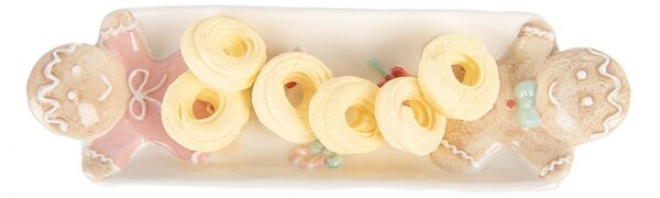 Biela keramická dekoračná miska/tanier s perníčkami - 30*10*5 cm - Clayre & Eef