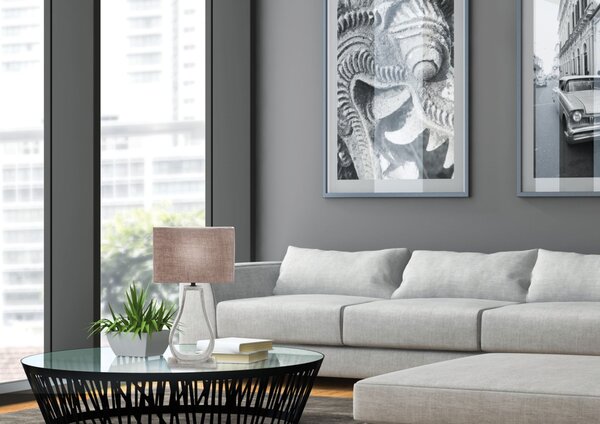 Moderná stolná lampa FEMO - 1xE27, 60W, šedá / béžová