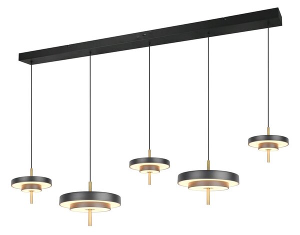 Trio T340210580 LED závesné stropné svietidlo KEATON | 50W integrovaný LED zdroj | 1x5900lm | 2300+3000+4000K | na lanku | Trio - SwitchDimmer | čierna | zlatá