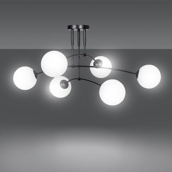 Luster na tyči PREGOS 6xE14/10W/230V čierna/biela
