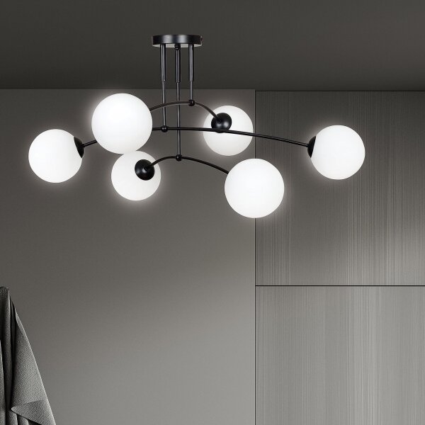 Luster na tyči PREGOS 6xE14/10W/230V čierna/biela