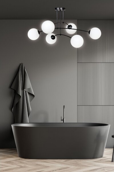 Luster na tyči PREGOS 6xE14/10W/230V čierna/biela