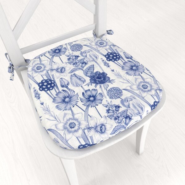Biante Oblý podsedák PML-090 Modré jarné kvety na bielom - 39x37x3 cm