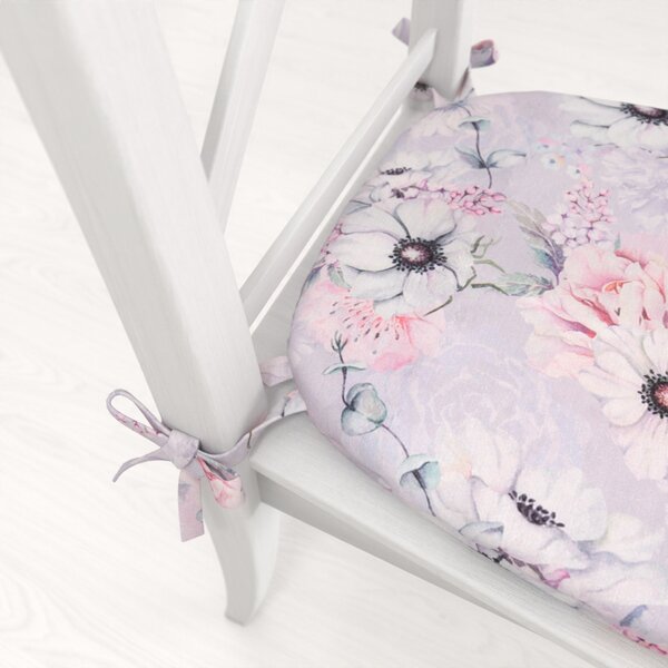 Biante Oblý podsedák PML-068 Ružové kvety na sivofialovom - 39x37x3 cm