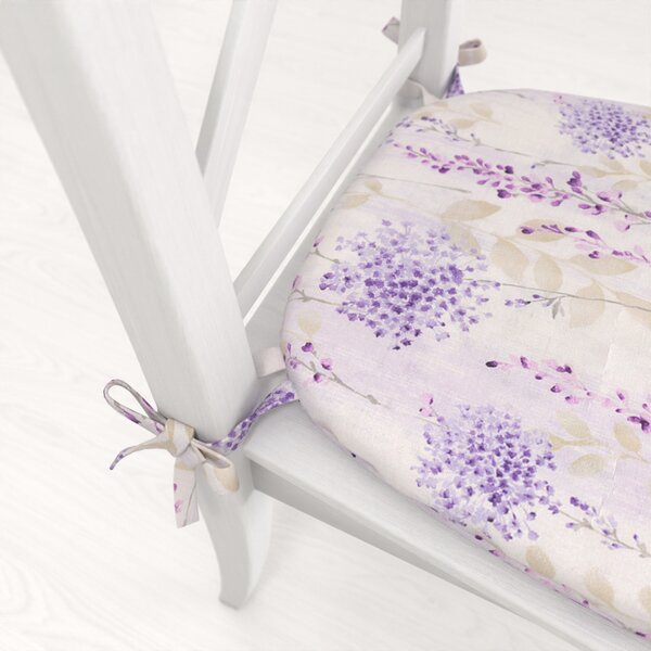 Biante Oblý podsedák PML-069 Fialové kvety na bielom - 39x37x3 cm