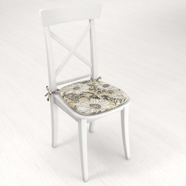 Biante Oblý podsedák PML-089 Biele kvety na béžovom - 39x37x3 cm
