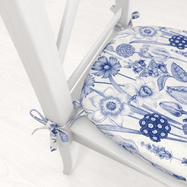 Biante Oblý podsedák PML-090 Modré jarné kvety na bielom - 39x37x3 cm