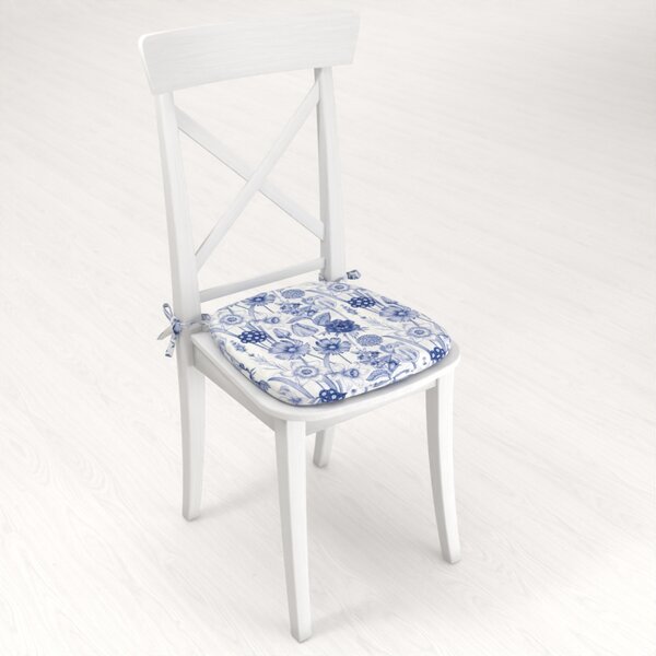 Biante Oblý podsedák PML-090 Modré jarné kvety na bielom - 39x37x3 cm