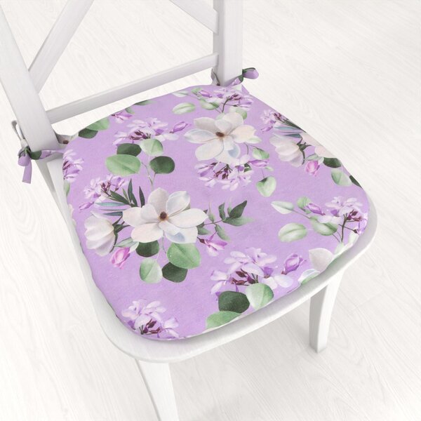 Biante Oblý podsedák PML-044 Kvety magnólie na fialovom - 39x37x3 cm