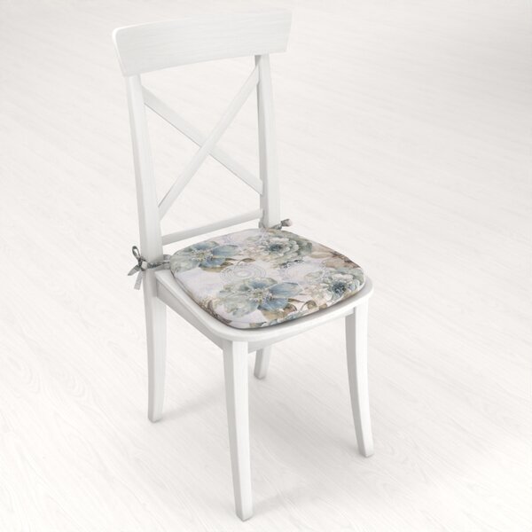 Biante Oblý podsedák PML-052 Tyrkysové kvety s orientálnymi kruhmi - 39x37x3 cm