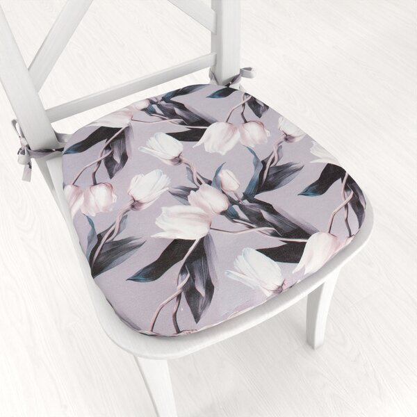 Biante Oblý podsedák PML-034 Biele tulipány na sivom - 39x37x3 cm