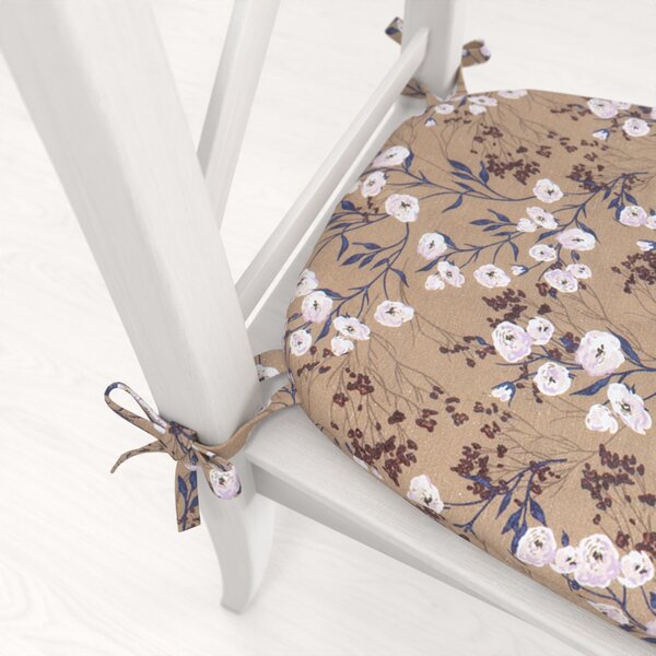 Biante Oblý podsedák PML-036 Popínavé kvety na hnedom - 39x37x3 cm