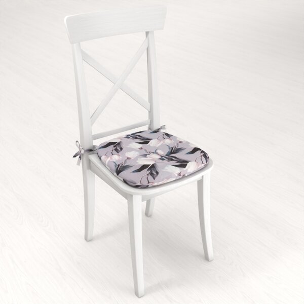 Biante Oblý podsedák PML-034 Biele tulipány na sivom - 39x37x3 cm