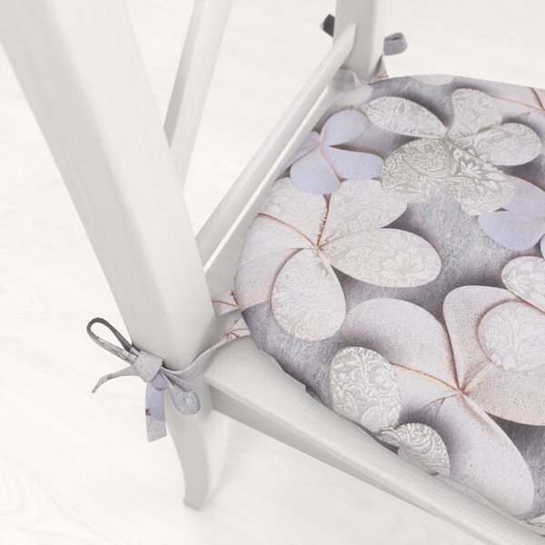 Biante Oblý podsedák PML-032 Designové kvety na sivom - 39x37x3 cm