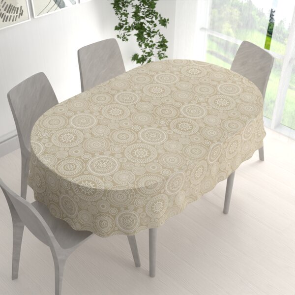 Biante Dekoračný oválny obrus Leona LN-170 Biele mandaly na režnom 60x100 cm
