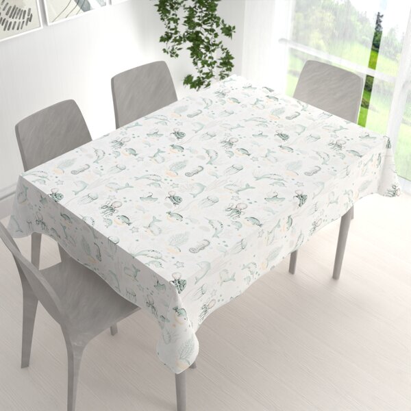 Biante Detský bavlnený obdĺžnikový obrus Sandra SA-688 Morský svet zelený na bielom 50x100 cm