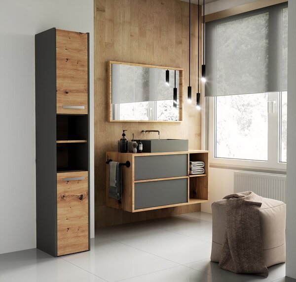 Kúpeľňová skrinka S30 Antracit + dub artisan