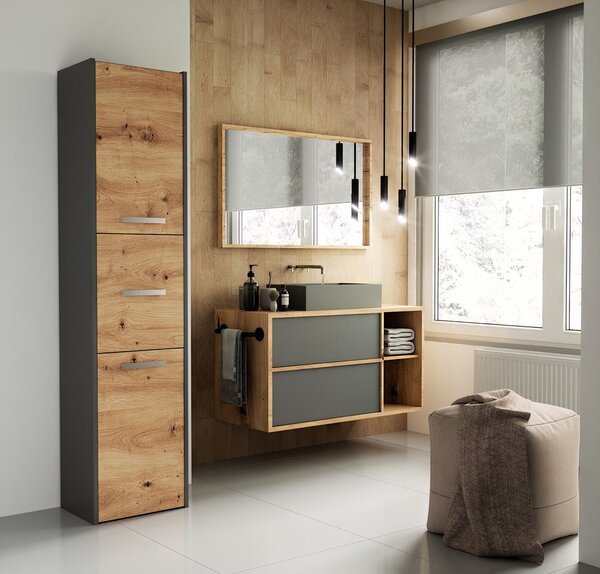 Kúpeľňová skrinka S43 Antracit + dub artisan