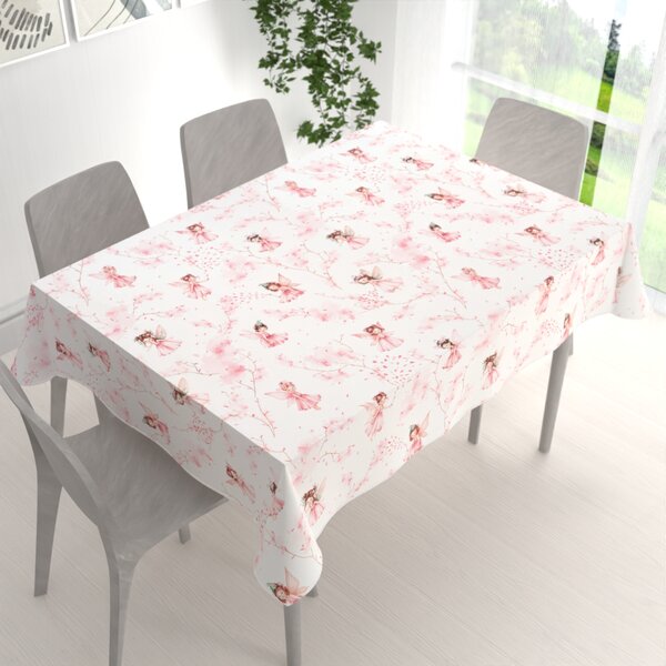 Biante Detský bavlnený obdĺžnikový obrus Sandra SA-684 Ružové víly na bielom 50x100 cm