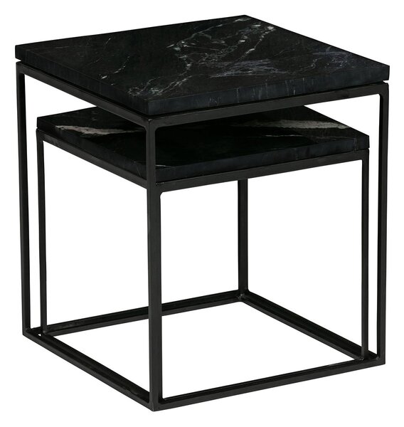 Čierny Odkladací stolík s mramorovou doskou Mellow – sada 2 ks 45 × 40 × 40,35 × 36 × 36 cm BEPUREHOME