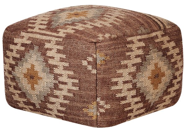 Puf taburetka viacfarebná z juty a bavlny 50 x 50 x 30 cm geometrický vzor ručne vyrobená boho štvorcová s výplňou