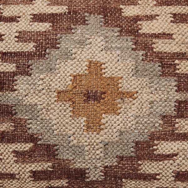 Puf taburetka viacfarebná z juty a bavlny 50 x 50 x 30 cm geometrický vzor ručne vyrobená boho štvorcová s výplňou