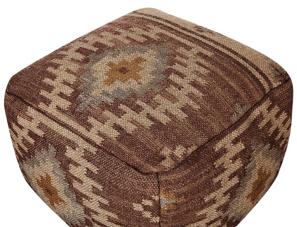 Puf taburetka viacfarebná z juty a bavlny 50 x 50 x 30 cm geometrický vzor ručne vyrobená boho štvorcová s výplňou