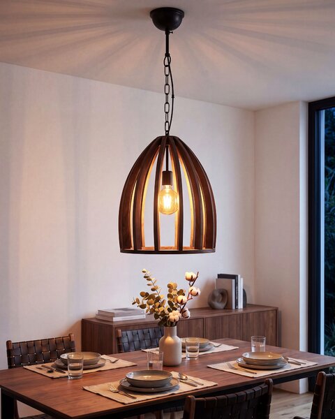 Závesná lampa tmavohnedá mangové drevo prírodné drevené tienidlo stropné svietidlo boho štýl ručne vyrobené bytové doplnky