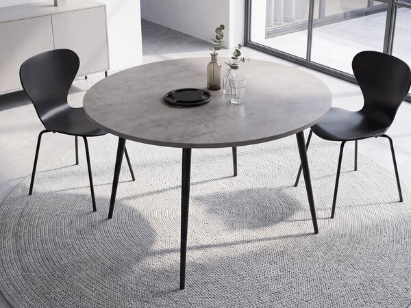 Jedálenský stôl sivý betónový efekt ⌀ 120 cm okrúhly čierne kovové nohy moderný glamour štýl kuchyňa jedáleň