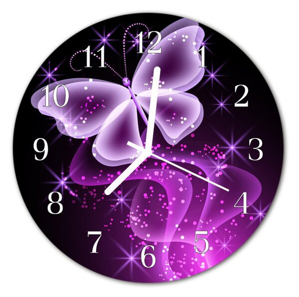 Nástenné sklenené hodiny Motýľ fi 30 cm