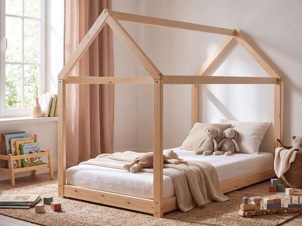 Detská posteľ svetlohnedá borovicové drevo 90 x 200 cm s lamelovým roštom posteľ pre deti