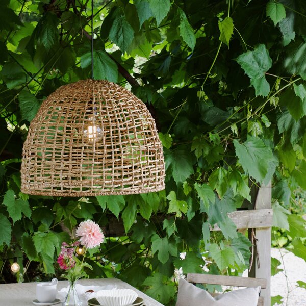 PR Home vonkajšie závesné svetlo Cebu, Ø 46 cm, kábel 2,5 m, IP44, Svetlé drevo, Drevo, Vidiecky / Rustikálny, Závesné svietidlo