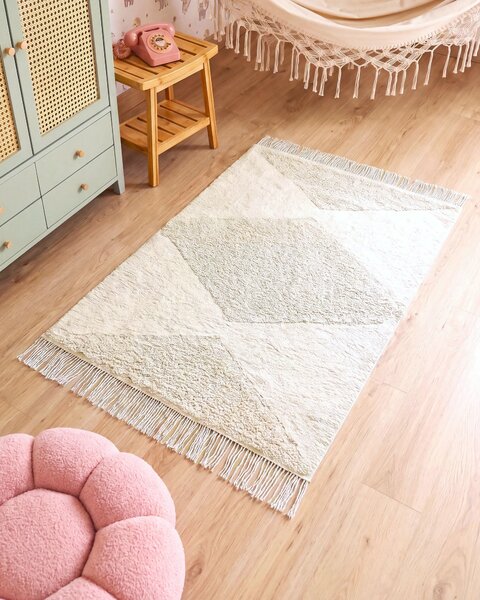 Koberec rohožka béžový bavlna 60 x 90 cm dekoratívny boho štýl obývačka detská izba
