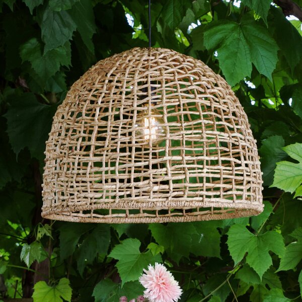 PR Home vonkajšie závesné svetlo Cebu, Ø 46 cm, kábel 2,5 m, IP44, Svetlé drevo, Drevo, Vidiecky / Rustikálny, Závesné svietidlo
