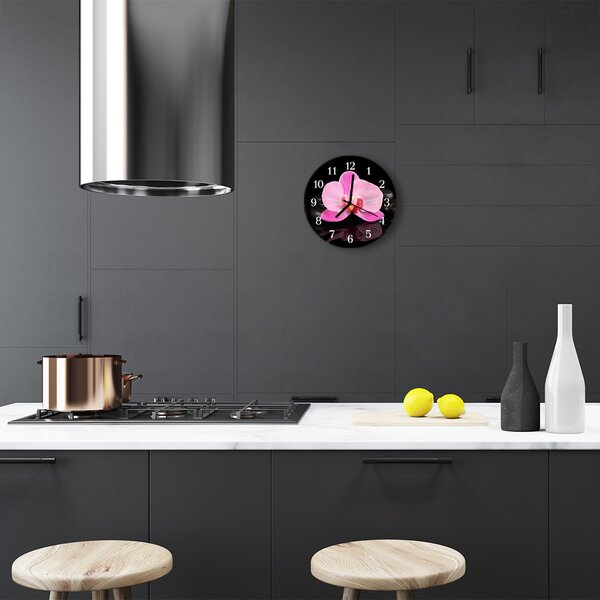 Sklenené hodiny okrúhle Orchidea fi 30 cm