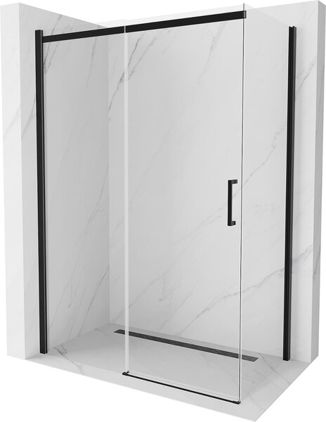 Mexen Omega, sprchovací kút s posuvnými dverami 160 (dvere) x 90 (stena) cm, 8mm sklo, čierny profil-číre sklo, 825-160-090-70-00