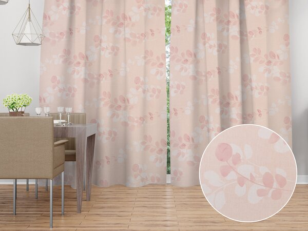 Biante Bavlnený záves Sandra SA-682 Eukalyptové listy na pastelovo ružovom 140x140 cm