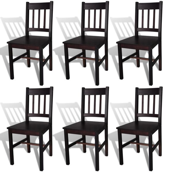 Jedálenské stoličky 6 ks, tmavohnedé, borovicové drevo