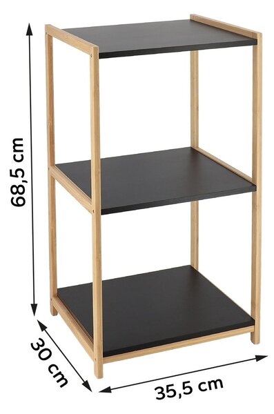 Polička do kúpeľne Black Bamboo 3, čierna/s drevenými prvkami