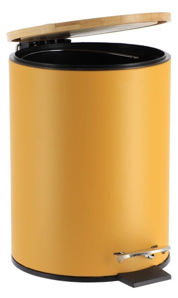 Odpadkový kôš Timeless, horčicová/s drevenými prvkami, 2,5L